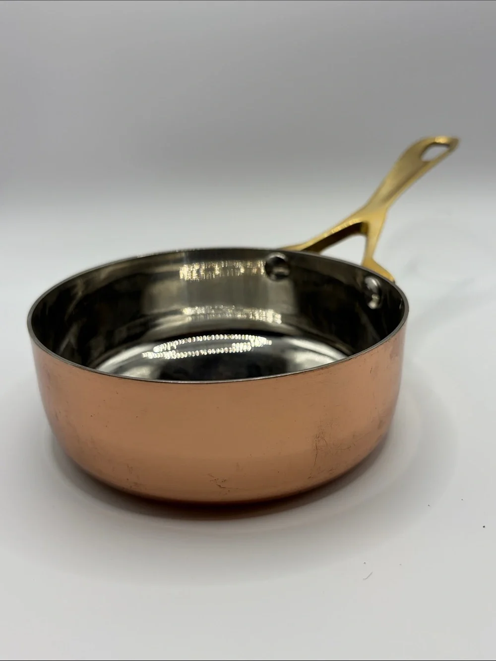 Mini Copper Sauté Pan with Brass Handle Cookware Kitchenware Farmhouse Cottage